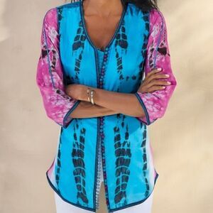 Soft Surroundings Curacao Tie Dye 100% Silk Tunic Top